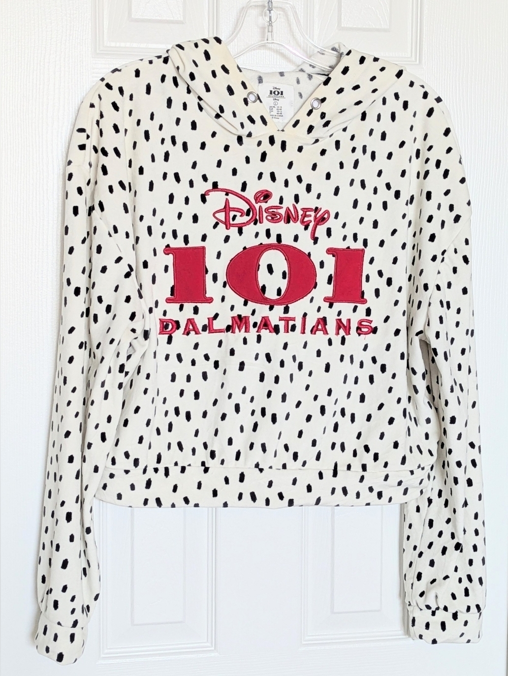 Disney 101 Dalmatians Velour Spotted Hoodie Sweatshirt w/Embroidered Brand